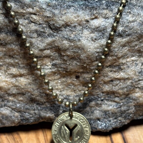 NYC 1953 New York City Subway transit token pendant Manhattan Necklace G… - Picture 1 of 11